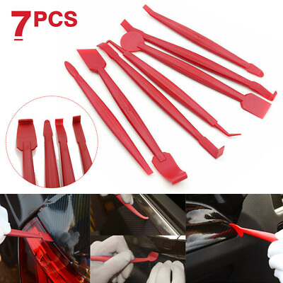 #ad 7Pcs Red Car Wrap Vinyl Tool Carbon Fiber Decal Film Squeegee Felt Accessories AU $13.14