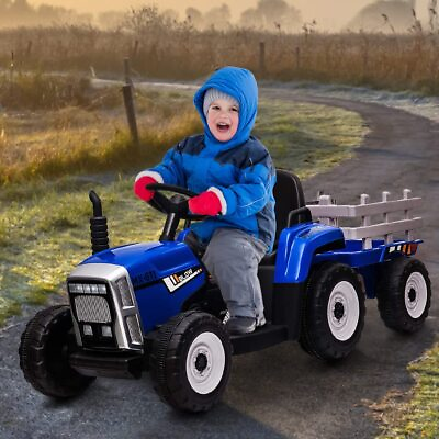 #ad 12V 35W Ride on Car for Kids Tractor Trailer ToysRemote ControlMP3 Player Blue $156.00