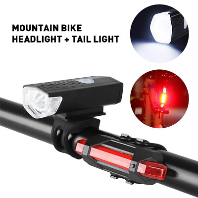 #ad #ad 1 Set Bike Headlight Tail Light Usb Rechargeable Bicycle Front Rear Light 2 pack $5.44