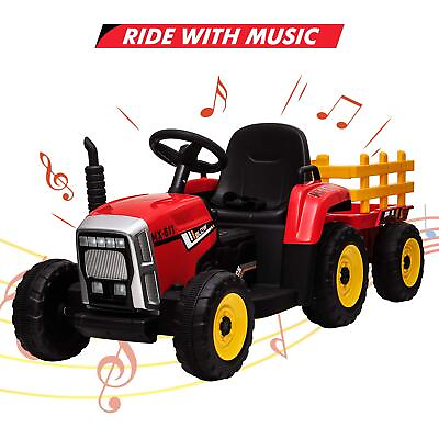 #ad 12V Ride on Car for Kids Tractor Trailer ToysRemote ControlMP3 Red $159.98