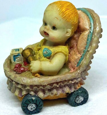 #ad Vintage Ceramic Figurine Beautiful Male New Baby Baby sits Bike games Statue 2quot; $44.96