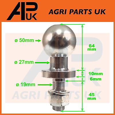 #ad 50mm Bolt on Ball Trailer Towing Hitch 350kg ATV Quad 3 4quot; 19mm Shank Dia Thread GBP 15.99