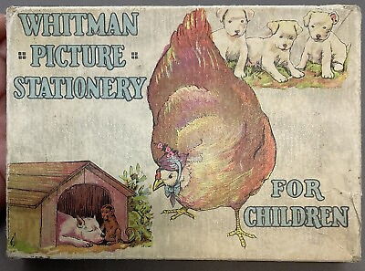 Vintage Whitman Picture Stationary for Children EMPTY Box Country Chicken Puppy $24.95