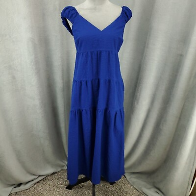 #ad Old Navy Dress Womens Small Blue Maxi Pockets Tiered Smocked Beach Cruise $21.99
