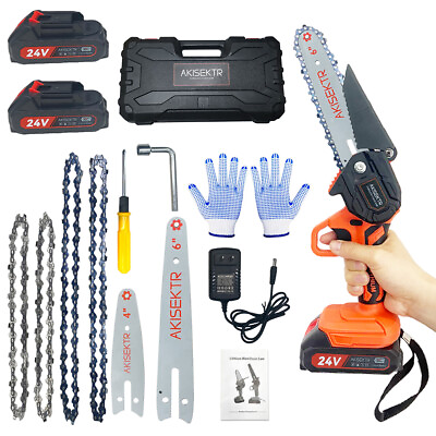 #ad 6quot; Mini Handheld Electric Chainsaw Cordless Chain Saw 24V 550W Battery Power $32.99