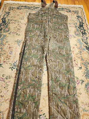 #ad Vintage 80s 90s Mossy Oak Greenleaf Camouflage Bib Overalls Large 42x30 Hunting $55.95