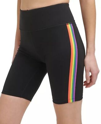 #ad DKNY sport Shorts Bike Black Rainbow Stripe Bike Women Sz XS NEW NWT 558 $8.90