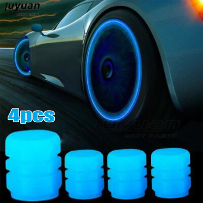 4PCS Blue Fluorescent Car Bike Tire Valve Luminous Cap Valve Stem Caps Universal $3.90