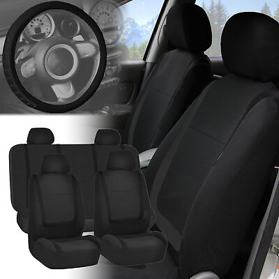 Black Seat Covers with Leather Steering Wheel Cover for Auto Car SUV $34.99