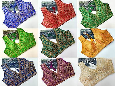 Indian Ready Made Stitched Saree Blouse Fentam Silk Sequence Embroidery Work F.S $17.09