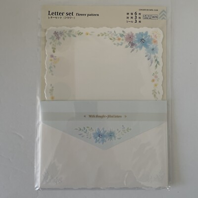 #ad Letter Set Stationary Blue Flowers Japanese Kawaii Stationary $5.85