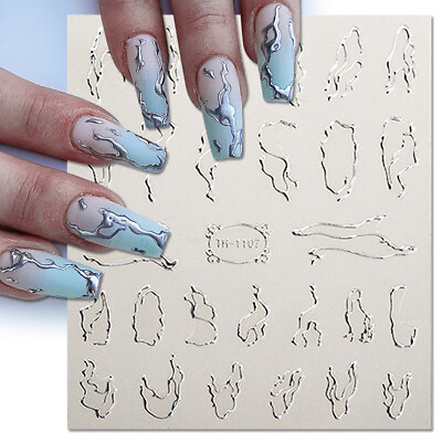 3D Nail Stickers Gold Flakes Silver Mirror Line Nail Art Decals DIY Decoration $0.99