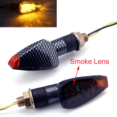 #ad 2X UNIVERSAL SPORTS MOTORCYCLE LED TURN SIGNALS INDICATORS BLINKER LIGHTS CARBON $11.35