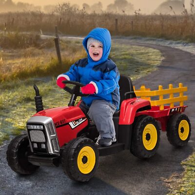 #ad 12V 35W Ride on Car for Kids Tractor Trailer ToysRemote ControlMP3 Player Red $156.00