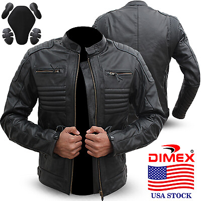 #ad Mens Motorcycle Genuine Leather Jacket Motorbike Biker CE Armours Black $124.99