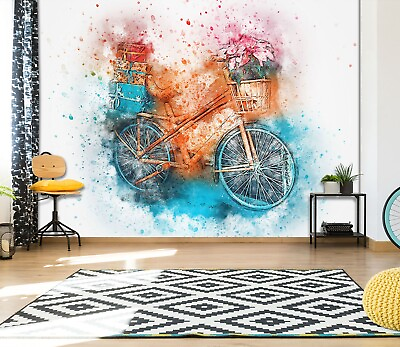 #ad 3D Orange Bike Painting 8726 Transport Wallpaper Wall Murals Wall Paper Mural Ro $66.99