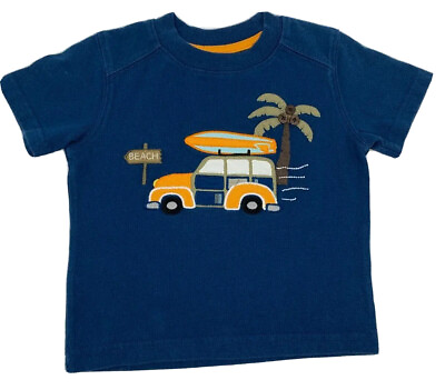 #ad Gymboree Baby Boys 12 18 Months Teal Blue Beach Car and Surfboard Appliqué $5.49
