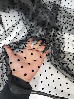 #ad #ad Black Tulle Felted Small and Tiny Black Velvet Polka Dots Fabric Sold By The Yar $12.99