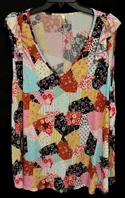 #ad Voll multicolor floral print v neck stretch women#x27;s sleeveless plus top 5XL $12.99