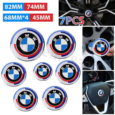 #ad #ad 7PCS For BMW 50th Anniversary Emblem Centre Caps Badges 82mm 74mm 68mm 45mm $15.99