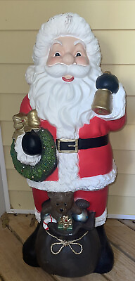#ad Large 38quot; Blow Mold Santa Claus Wreath Bell Bag of Toys all Light Up Battery $89.99