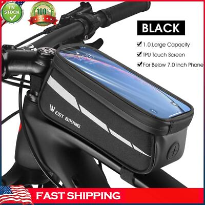 #ad WEST BIKING Cycling Pannier Bag Touchscreen Bicycle Top Frame Bag Black $12.59
