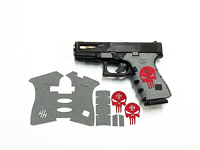 #ad Handleitgrips Gray Textured Rubber Grip Tape with Red Skull for Glock 19 23 $16.79