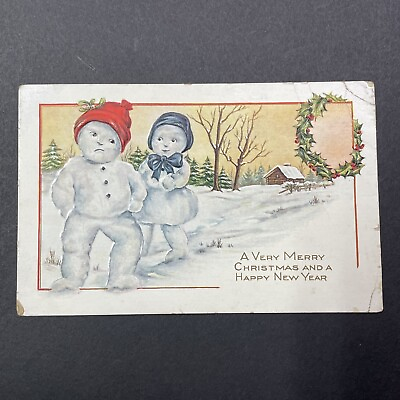 #ad Antique 1909 Christmas Angry Surly Snowman Snowmen Children Postcard RARE V2397 $59.99
