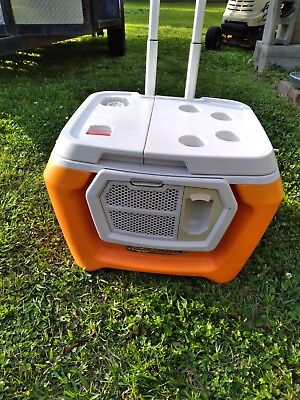 #ad Original Kickstarter Coolest Cooler Orange Rolling W Bluetooth Speaker Blender $225.00