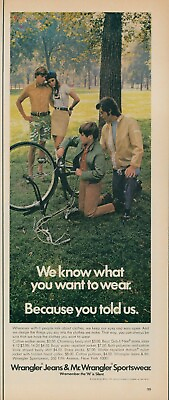 1970 Wrangler Jeans Sportswear Vintage Print Ad Fixing Bike Park Father Son L1 $13.04