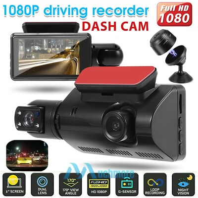 #ad Car Dual Lens Dash Cam Video Recorder G Sensor HD 1080P Front Rear Inside Camera $19.87