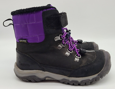 #ad KEEN Girls Greta Waterproof Boot Black with Purple Girls Size 13 $39.95