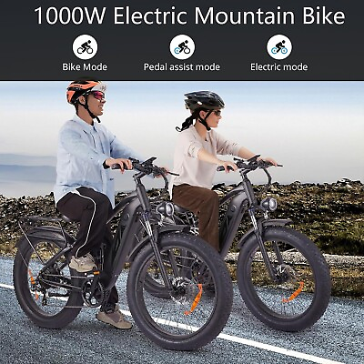 #ad E bike 26quot; 1000W 48V 18Ah Electric Mountain Bicycle W Fat Tires amp; 3 Riding Mode $1089.99