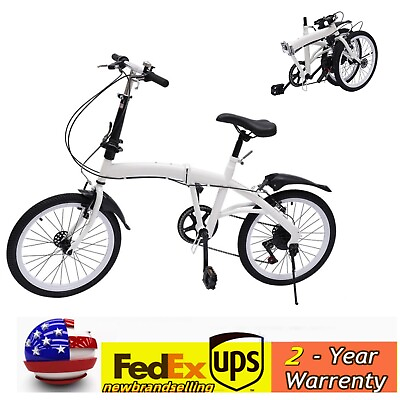 #ad 20quot; Folding Adult Bike White 6 Speed Shifter Bicycle Double V brake Folding Bike $184.54
