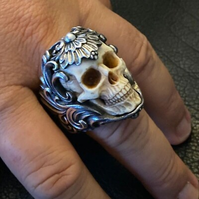 #ad skull Head Stainless Steel Hollow Vintage free size adjustable opening Ring $14.00