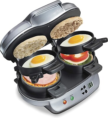 #ad Hamilton Beach Dual Breakfast Sandwich Maker with Timer Silver 25490A $30.99