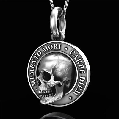 #ad Skull Necklace Pendant Memento Mori Carpe Diem $9.95