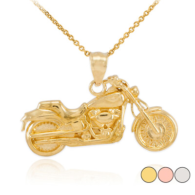 #ad Solid Gold Or 925 Silver Motorcycle Harley Bike High Polished Pendant Necklace $329.99