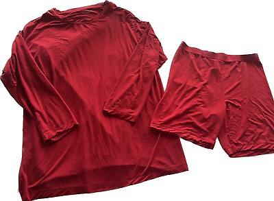 #ad VICTORIA’S SECRET Modal Set L Red Long Sleeved Top amp; Bike Shorts $19.71