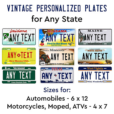 Vintage State License Plate Tag Any Text Custom Personalized Auto Car Bike ATV $14.99