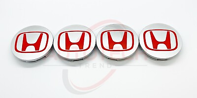 #ad Set of 4 Honda Silver Red Wheel Rim Center Caps Logo 69MM 2.75 $17.99
