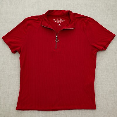 #ad Hollister Womens Must Have Collection Stretch Shirt 1 4 Zip Short Sleeve Red L $14.88