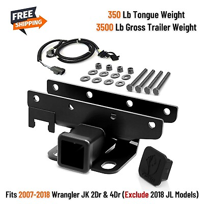 #ad 2quot; Rear Bumper Tow Trailer Hitch Receiver amp; Wiring Harness 2007 2018 Wrangler JK $105.35