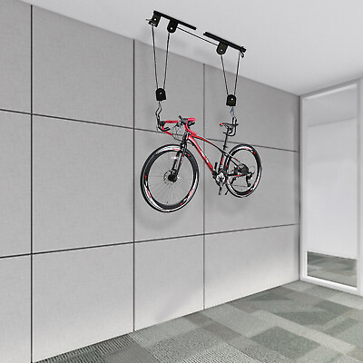 Bicycle Lift Hoist Bike Garage Ceiling Pulley Rack Storage Hooks Hanger 60kg max $25.65