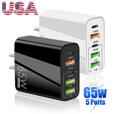 65W 5USB Type C Fast Wall Charger PD QC3.0 Adapter For MacBook iPhone Samsung US $9.17