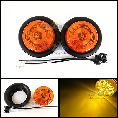 #ad 2 AMBER 12 LED Light Trailer 2 1 2quot; roundw plugGrommet Clearance marker 2.5quot; $13.99