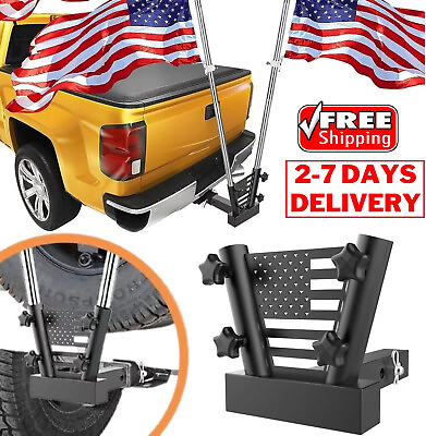 #ad Hitch Mount Dual Flag Pole Holder for 2quot; Inch Trailer Hitch Receiver Jeep Truck $89.99
