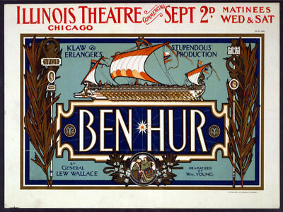 401685 Illinois theatre Chicago Ben Hur horizontal WALL PRINT POSTER CA C $19.95