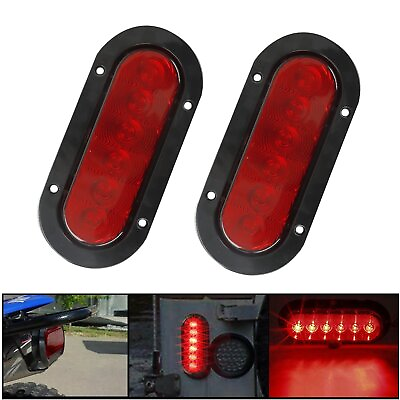 #ad #ad 2 Red 6quot; Oval Trailer Lights 6 LED Stop Turn Tail Truck Sealed w Grommet Plug $10.88