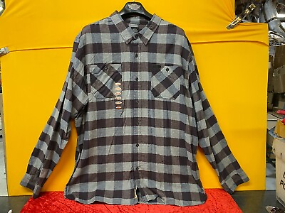 #ad 🔥Harley Men#x27;s Slim Fit Large Scale Plaid Long Sleeve Shirt Black 3XL🔥 $19.95